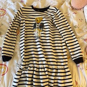 Polo dress for kids color white whit blue lines, size 16
